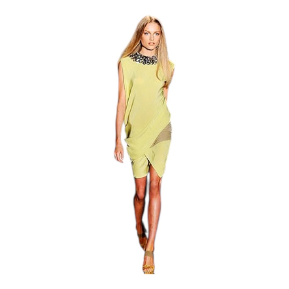 Donna Karan Runway Yellow Silk Sleeveless Dress Size 8